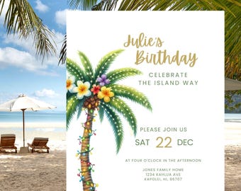 Tropical Party Invite Template Digital Download Printable Coastal Invitation