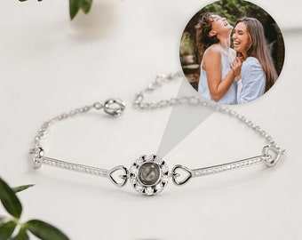 Bracciale rigido a cuore, braccialetto per proiezione fotografica personalizzata, immagine personalizzata all'interno, braccialetto da donna, regalo per lei