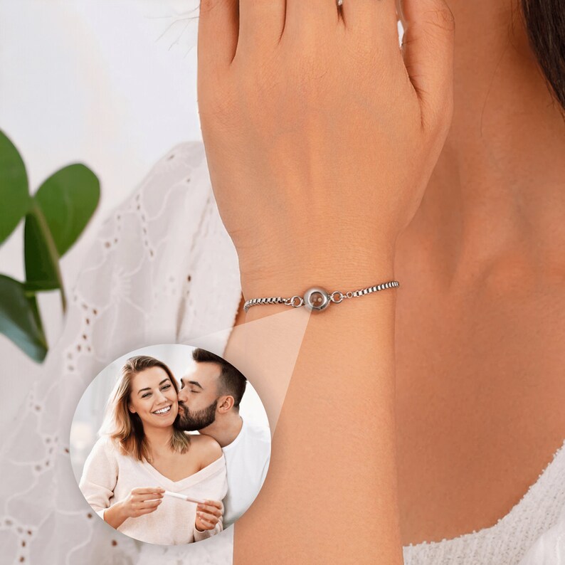 Bracciale per proiezione fotografica personalizzato per donna, regalo personalizzato per lei, la tua foto all'interno, braccialetto fotografico personalizzato, braccialetti per coppia immagine 7