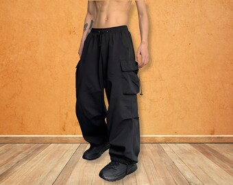 Pantalon cargo noir | Pantalon cargo ample | Pantalon Techwear | Pantalon streetwear