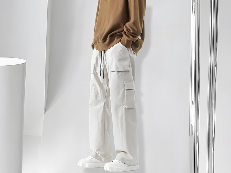 Lockere Hose Städtische Hose Pumphose Cargo Herrenhose Loungewear Kordelzug Hose Techwear Hose Trendige Herren Cargohose Beige