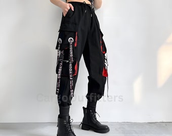 Pantalon cargo pour femmes | Pantalon cargo Techwear | Pantalon tactique de l'an 2000 | Pantalon streetwear | Pantalon noir