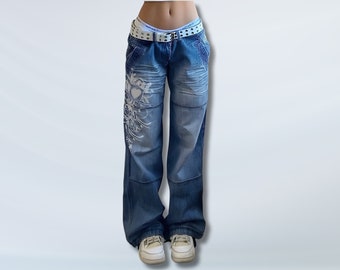 Streetwear hip hop l Pantalon baggy l Pantalon en jean vintage taille haute l Pantalon harajuku