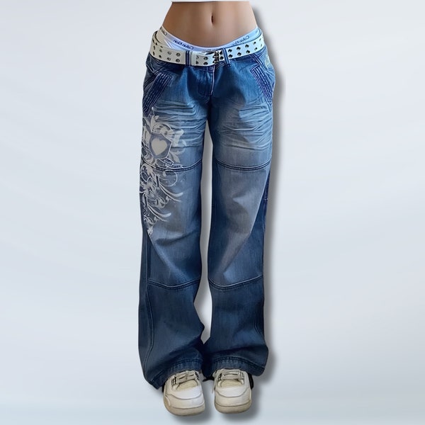 Streetwear hip hop l Pantalon baggy l Pantalon en jean vintage taille haute l Pantalon harajuku