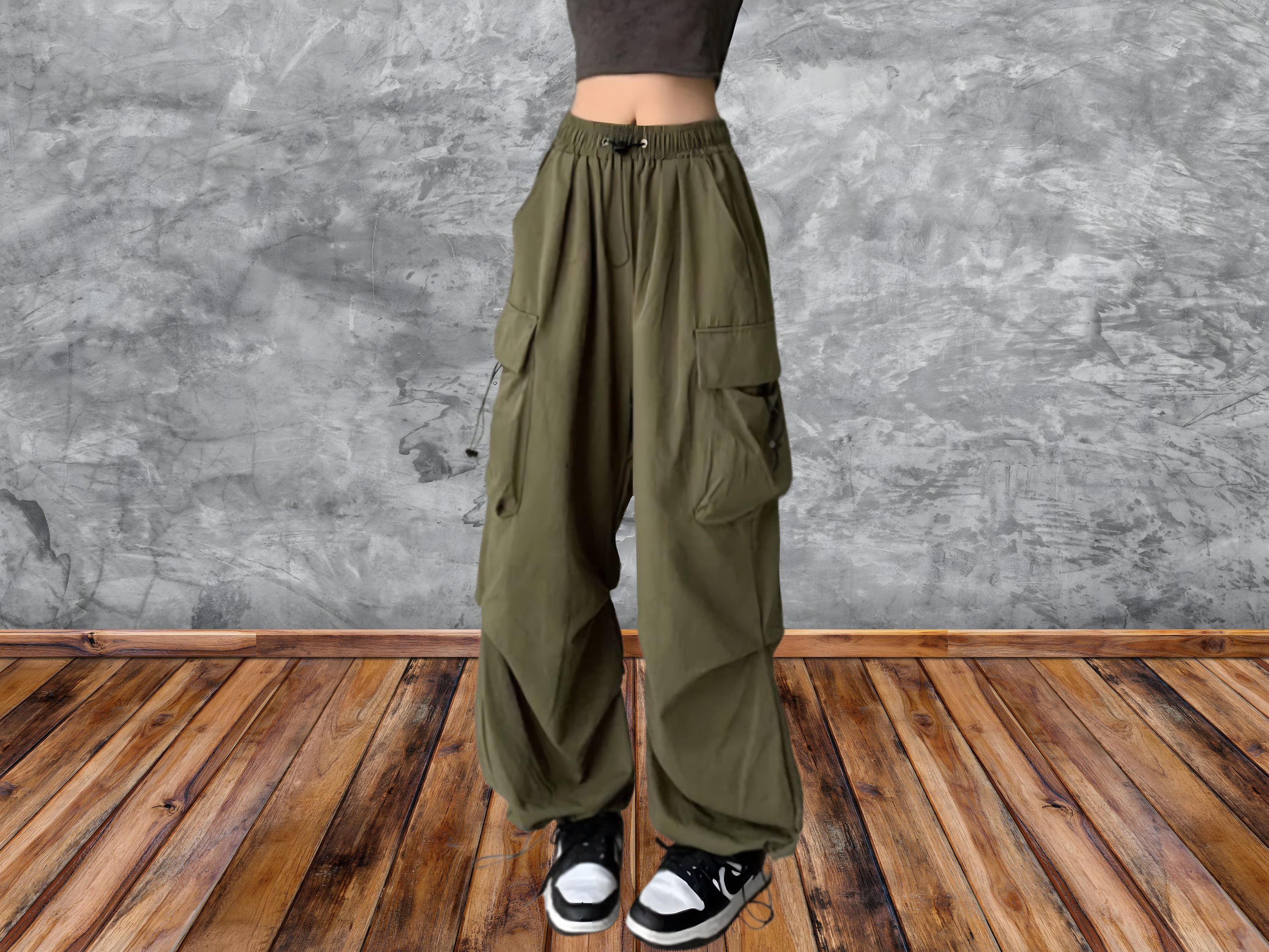 Huakaishijie Y2K Grunge Cargo Pants for Women Low Waist Boyfiend