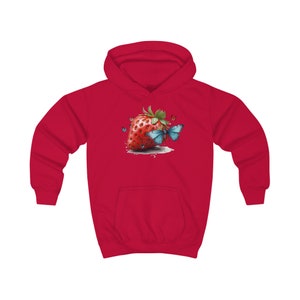 Long Sleeve Kids Girl Clothing, Kids Hoodie with Huge Strawberry Butterfly Print Graphic Printed Hoodie, Soft Fleece Pullover Hooded Hoodie zdjęcie 4