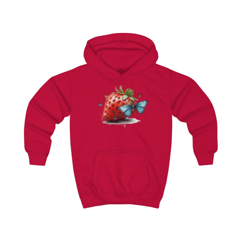 Long Sleeve Kids Girl Clothing, Kids Hoodie with Huge Strawberry Butterfly Print Graphic Printed Hoodie, Soft Fleece Pullover Hooded Hoodie zdjęcie 4