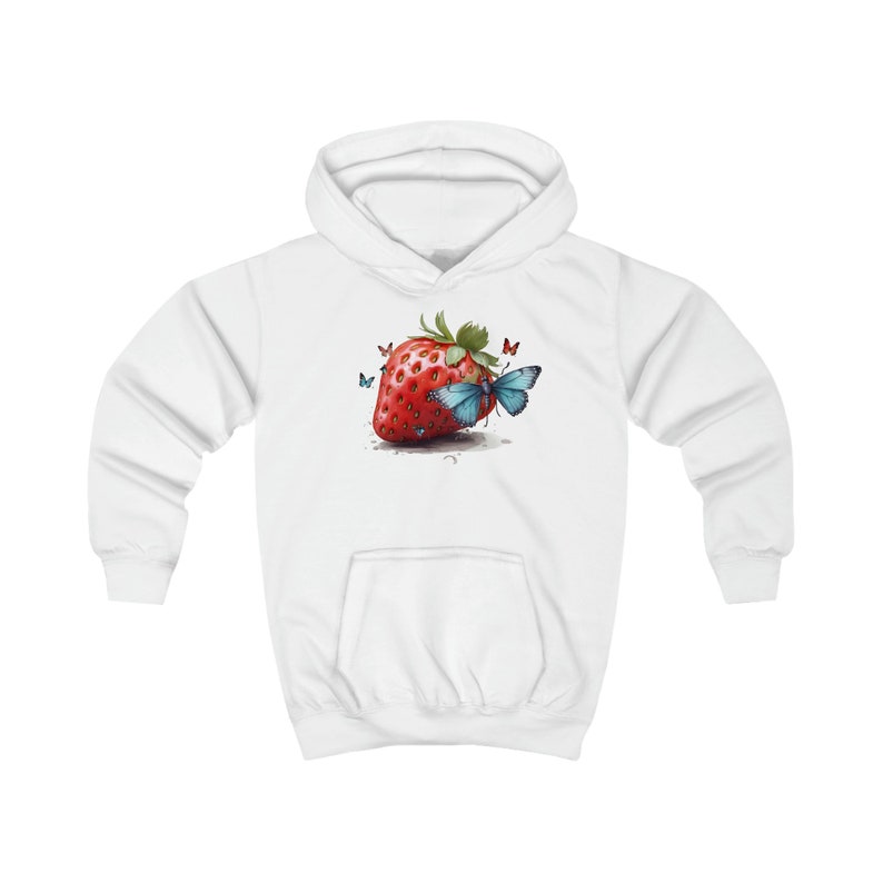 Long Sleeve Kids Girl Clothing, Kids Hoodie with Huge Strawberry Butterfly Print Graphic Printed Hoodie, Soft Fleece Pullover Hooded Hoodie zdjęcie 2