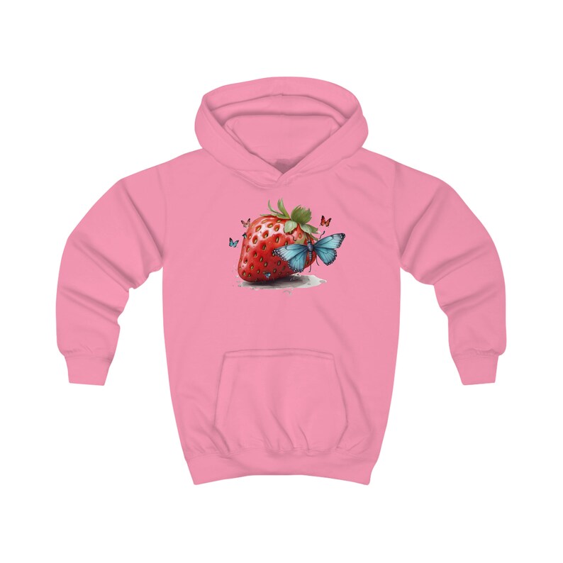 Long Sleeve Kids Girl Clothing, Kids Hoodie with Huge Strawberry Butterfly Print Graphic Printed Hoodie, Soft Fleece Pullover Hooded Hoodie zdjęcie 3