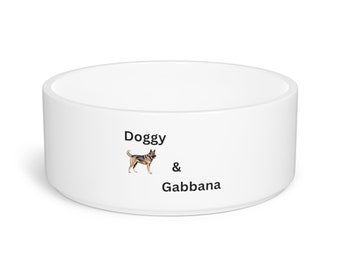 Pet Bowl "Shepherd", Classic Dog Water and Food Dish, Pet Owner Dog Accessory, Microwave and Dishwasher Safe White Ceramic Dog Bowl