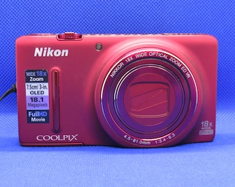 Vintage retro Y2K Nikon coolpix S9400 18.1 MP digital red color top camera point shoot camera compact analog camera Christmas gift y2k 2000s
