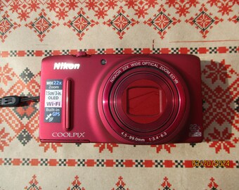 Vintage retro Y2K Nikon coolpix S9400 18.1 MP digital red color top camera point shoot camera compact analog camera Christmas gift y2k 2000s