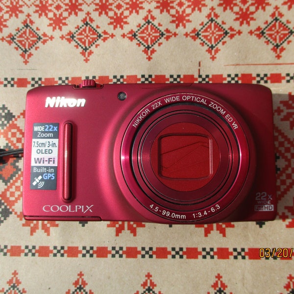 Vintage retro Y2K Nikon coolpix S9400 18.1 MP digital red color top camera point shoot camera compact analog camera Christmas gift y2k 2000s