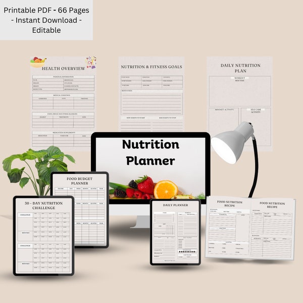 Digital Nutrition Planner | Monthly Nutrition Goal | Daily Nutrition Plan | Weekly Meal Budget | Diet Planner | Grocery List