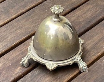 Ancienne cloche sonnette de comptoir de réception d'hôtel en bronze argenté