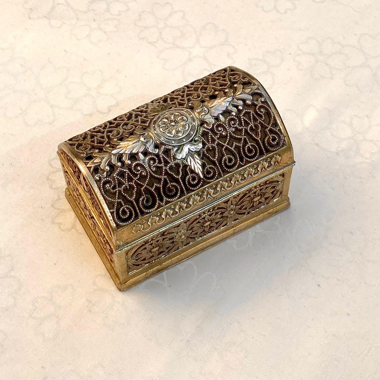 Boîte à Bijoux Vintage En Os Décorée Main - Turquie Année 1990 - Coffret Pilulier Occasion