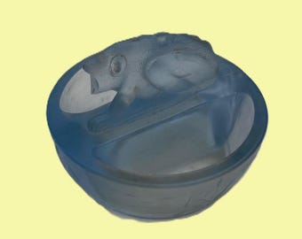 Portieux double art deco frog salt cellar in glass by Portieux
