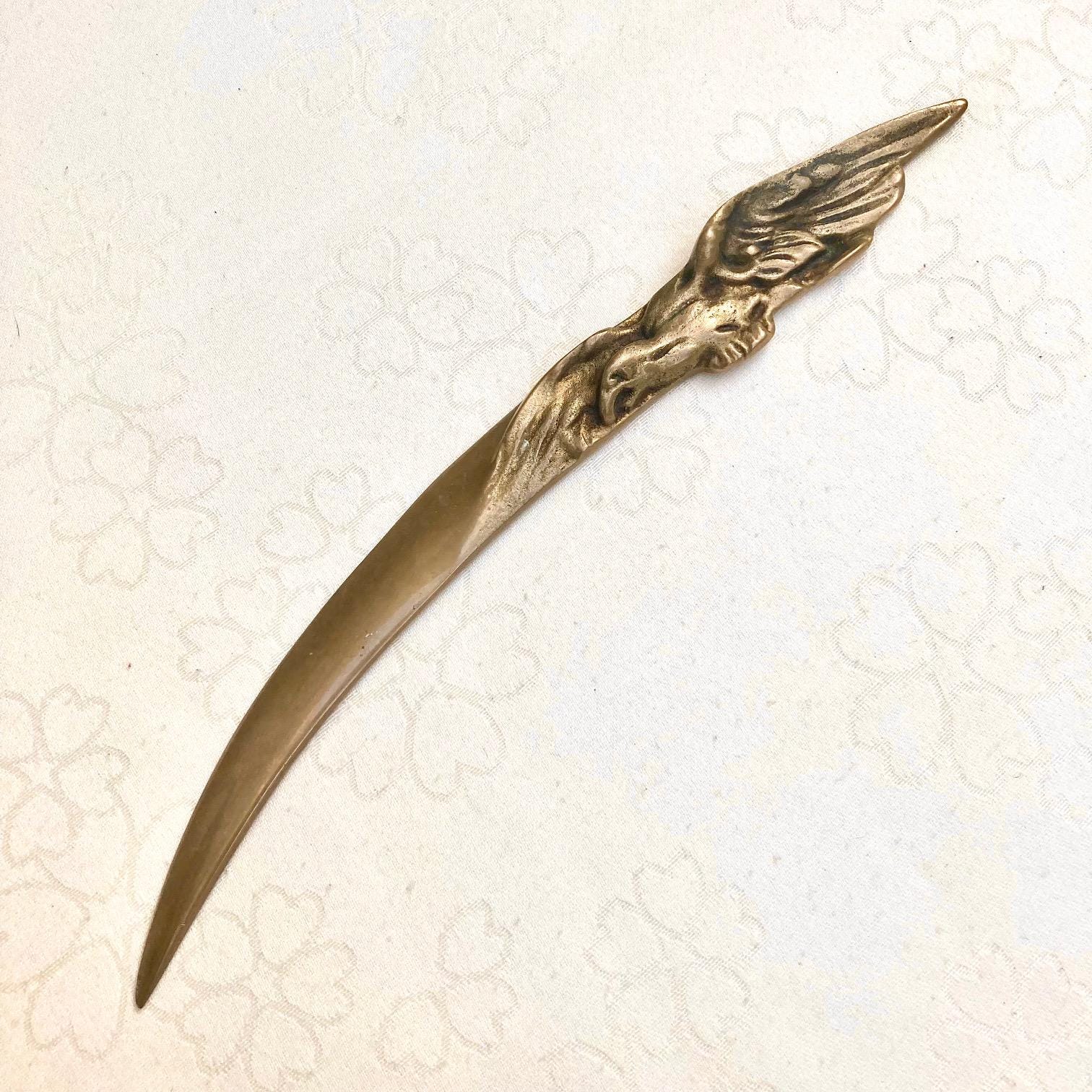 Coupe-papier Ouvre-lettre Vintage 1900 - Bronze Doré Motif Roses - Longueur 16cm - Bon état