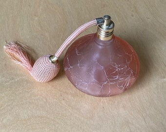 Vintage Pink Frosted Glass Perfume Atomizer Spray with Pear