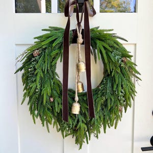 Winter Cedar and Norfolk Pine Wreath | Christmas Cascading Norfolk Pine Wreath | Winter Evergreen Front Door Holiday Decor | Winter Decor