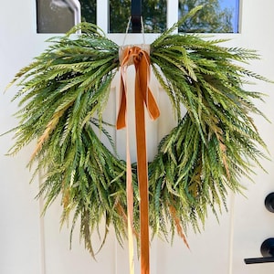 Cascading Fall Grass and Fern Wreath Front Door | Fall Greenery Wreath Entryway | Autumn Wreath with Mixed Grasses | Housewarming Gift