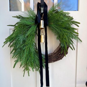Winter Cascading Norfolk Pine Wreath Front Door | Norfolk Pine Cedar Wreath | Evergreen Neutral Holiday Wreath | Christmas Farmhouse Decor