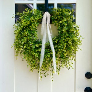Cascading Fern and Eucalyptus Wreath for Front Door | Cottage Style Greenery Wreath | Faux Year-Round Wreath | Housewarming Gift| Door Decor