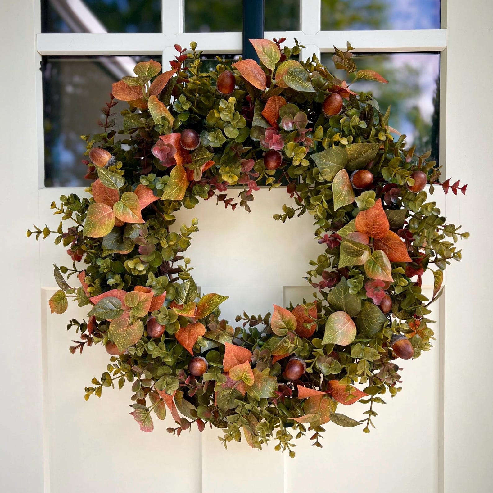 Fall Eucalyptus Wreath With Acorns | Rust Orange Fall Foliage Wreath ...
