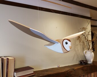 Barn owl bird mobile | Nursery owl mobile | Wooden flying birds | Children's room decoration