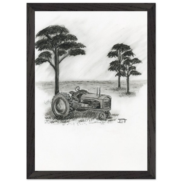 Framed Version | Rust And Remembrance | Old Tractor Drawing | Signed Art Print by Jet Banks Studios