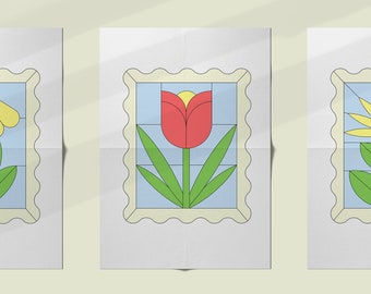 Stained Glass Floral Stamps - Pattern Download