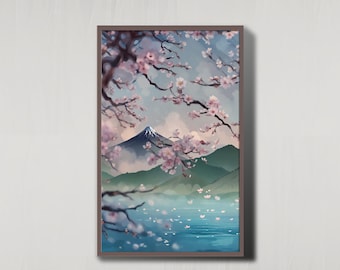 Mount Fuji Sakura Wall Art Printable | Japanese Cherry Blossom Landscape | Spring Nature Decor | Digital Download