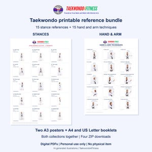Taekwondo Printable Bundle: 15 Stances + 15 Hand & Arm Techniques, 2 A3 Posters
