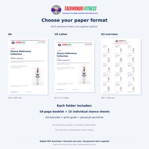 A4 and US Letter booklet covers beside the A3 overview. Each download folder includes an 18-page booklet, 15 individual sheets, overview, print guide and personal-use terms.