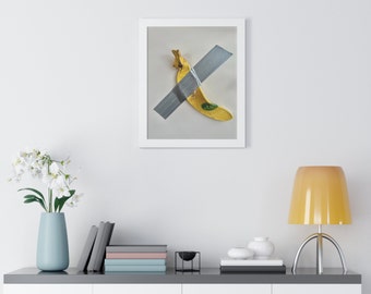 Ceramic banana- wall art print, Framed Vertical Poster, identical to original, by the artist Lihi Shani.