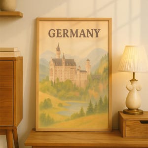 Germany Travel Poster – Neuschwanstein Castle Wall Art | Vintage-Style European Landscape Print | German Castle Home Decor