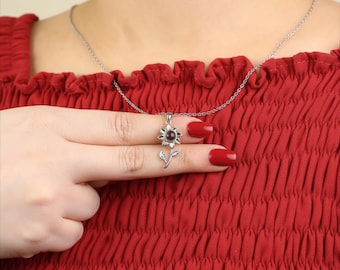 Sunflower Photo Projection Necklace, Personalized Charm Pendant, Memorial Photo Necklace for Girlfriend, Anniversary Christmas Gift for Her