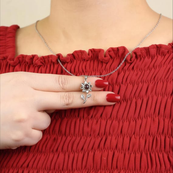 Sunflower Photo Projection Necklace, Personalized Charm Pendant, Memorial Photo Necklace for Girlfriend, Anniversary Christmas Gift for Her