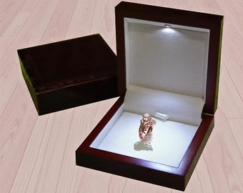 Luxury Wooden Jewelry Gift Box with LED Light, Elegant Display Case for Necklace, Ring, Bracelet  Premium Gift Packaging for Events
