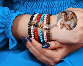 Personalized Photo Beaded Bracelet, Personalized Picture Bracelet, Projection Bracelet, Couples Memorial Keepsake, Christmas Gift For Her