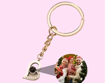Personalized Heart Photo Keychain, Custom Pet Keychain, Projection Charm Keyring for Husband, Couples Memorial Gift, Christmas Gift For Her