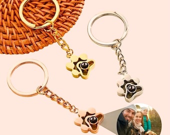 Personalized Paw Print Projection Photo Keychain, Dog Picture Photo Keyring Pet Photo Gift ,Custom Pet Loss Memorial Christmas Gift For Mama