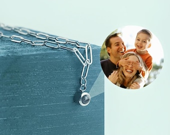 Customized Paperclip Projection Necklace, Personalized Gift for Dad Mom, Custom Pendant for Anniversary Remembrance, Christmas Memorial