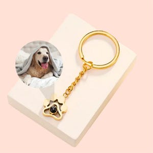 Personalized Paw Print Projection Photo Keychain, Dog Picture Keychain, Pet Photo Keyring, Custom Pet Loss Memorial Christmas Gift For Mama