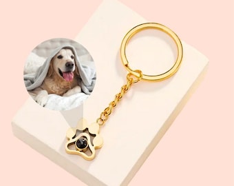 Personalized Paw Print Projection Photo Keychain, Dog Picture Necklace, Pet Photo Keyring, Custom Pet Loss Memorial Christmas Gift For Mama