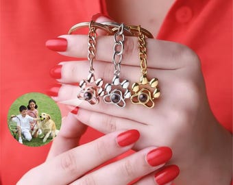 Paw Print Projection Photo Keychain, Dog Picture Photo Keyring, Personalized Custom Memorial Keychain, Annivasary Christmas Gift For Her/Him