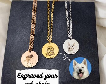 Custom Pet Portrait Necklace, Pet Lover Gift, Memorial Necklace for Dog/Cat, Pet Loss Jewelry, Engraved Animal Photo, Christmas Gift for Her