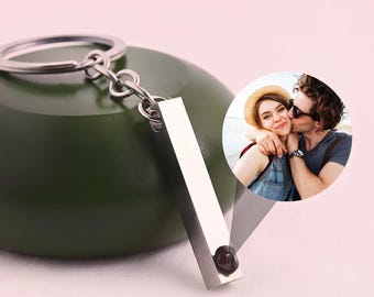 Photo Projection Bar Keychain, Custom Photo Keyring, Couples Memorial Keychain, Personalized Keychain For Mama, Christmas Gift For Her/Him