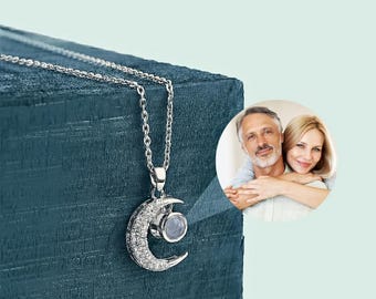 Personalized Moon Photo Projection Necklace, Christmas Gift for Her