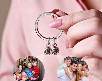Personalized Double Photo Projection Keychain, Custom Hidden Picture Keyring Memorial Gift for Him Her Anniversary or Friendship Remembrance
